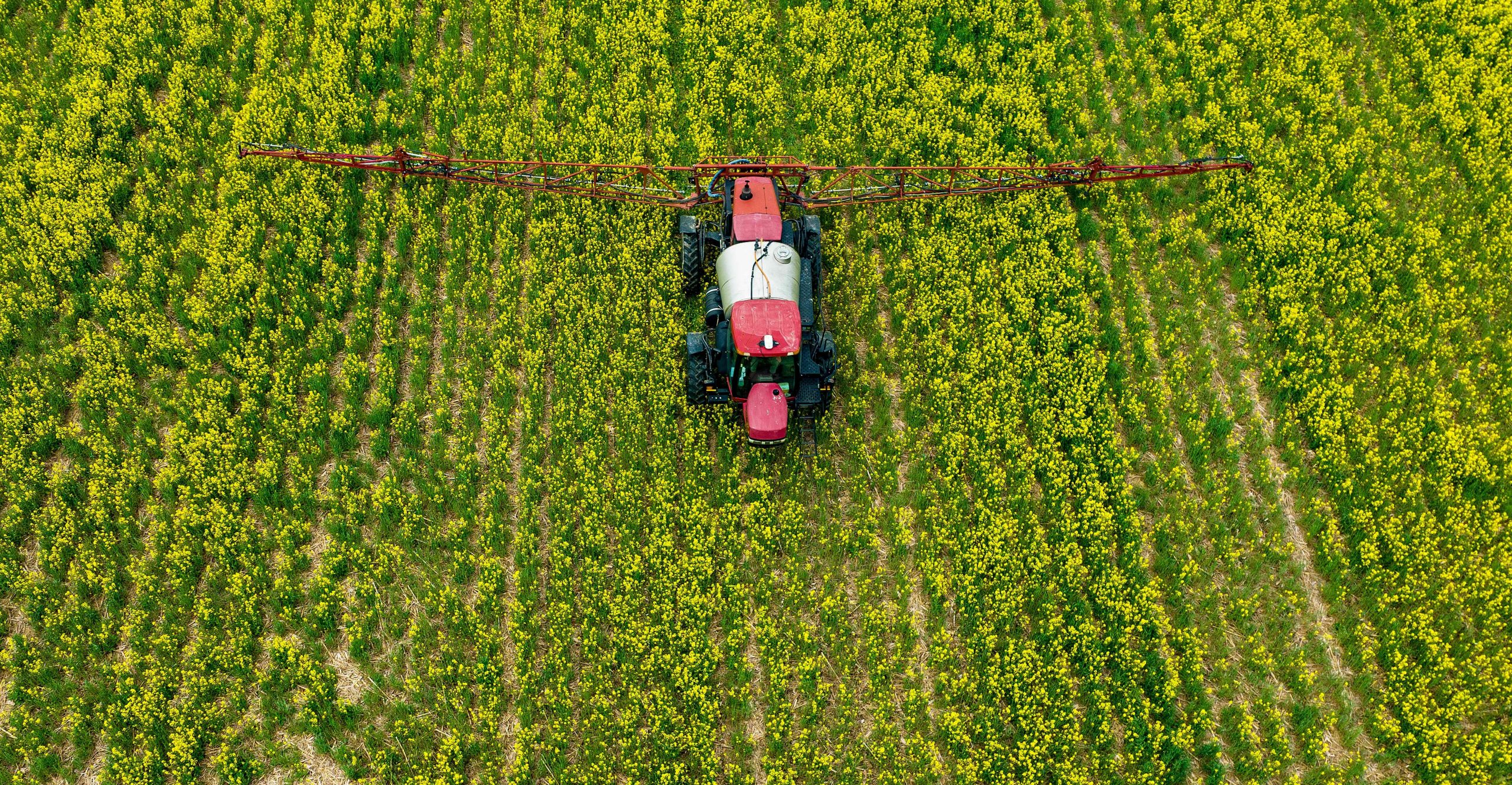 A tractor spraying pesticides on farmland A tractor spraying pesticides on farmland