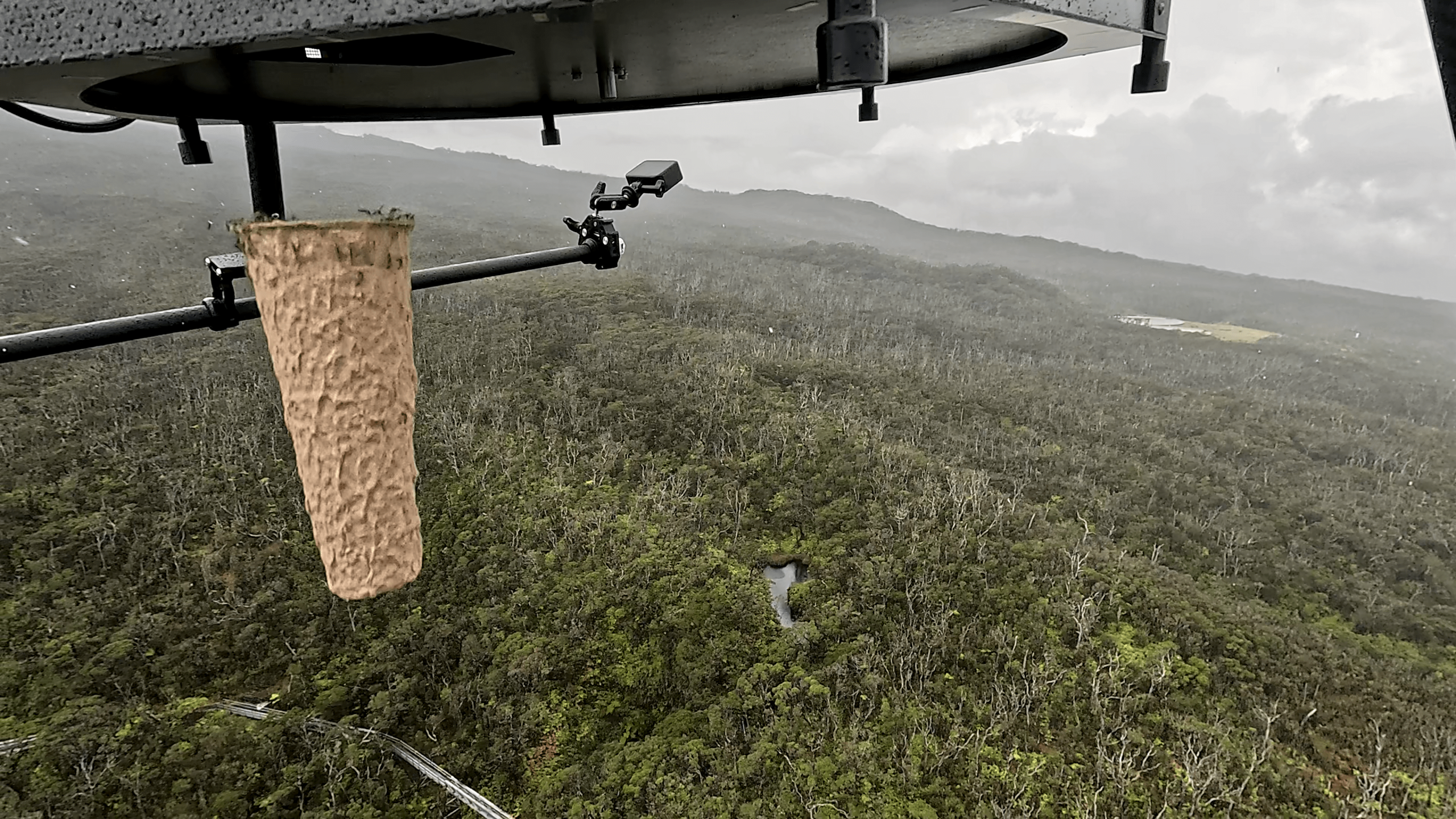 A capsule full of lab-raised mosquitoes falls from a drone in Maui.