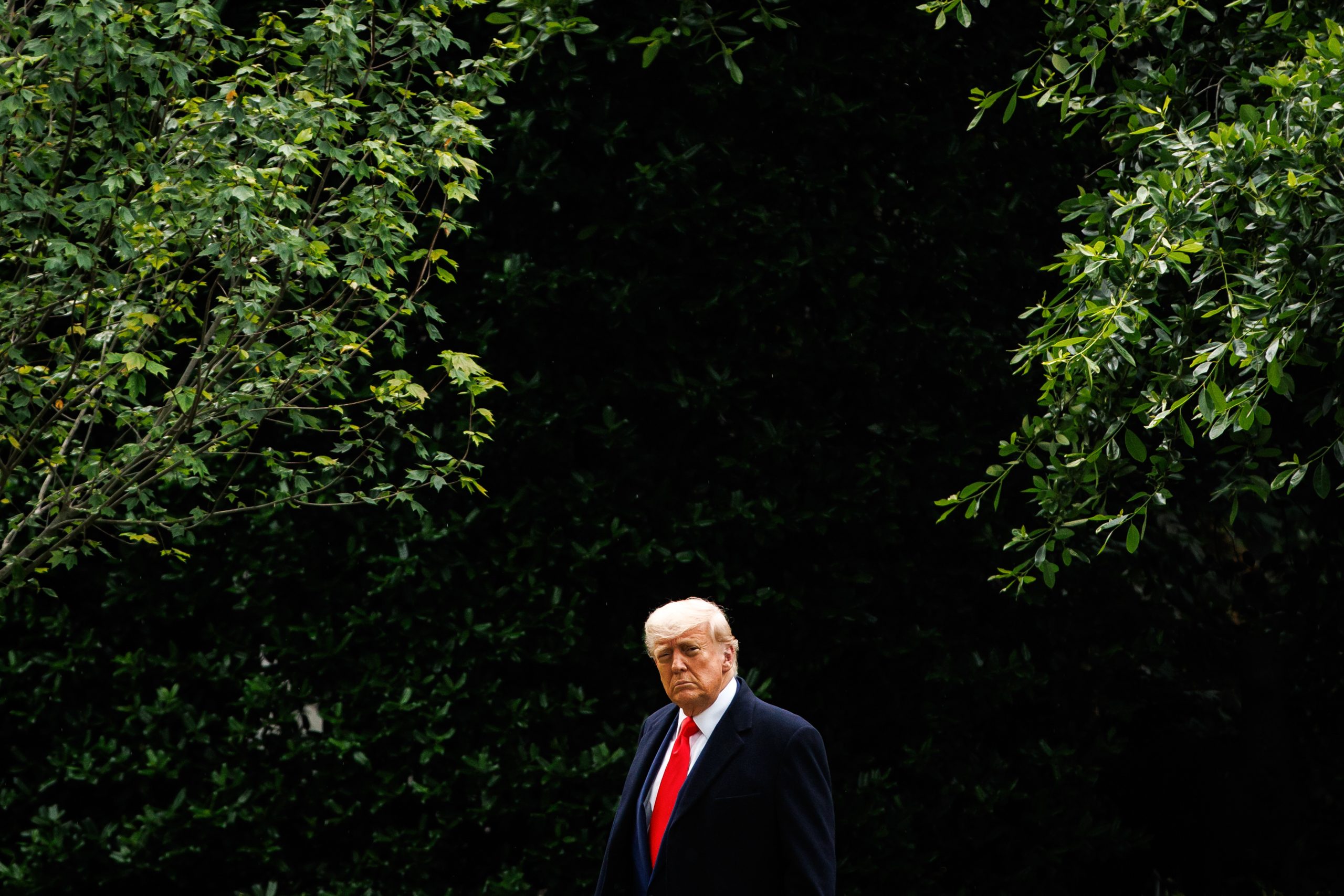 President Donald Trump stands on the South Lawn of the White House.